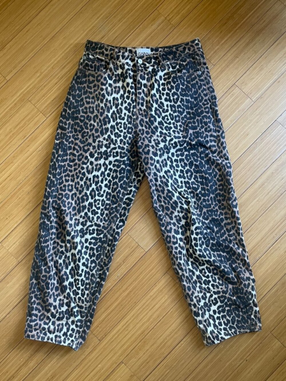 GANNI Stary Leopard Barrel Jeans